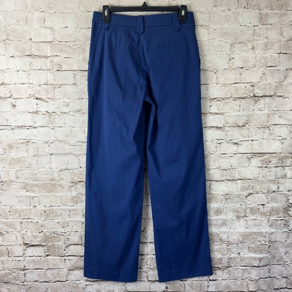 Sezane Women's Size FR 34 Blue Straight Leg Pants Tortoiseshell Button Viscose - Picture 7 of 8